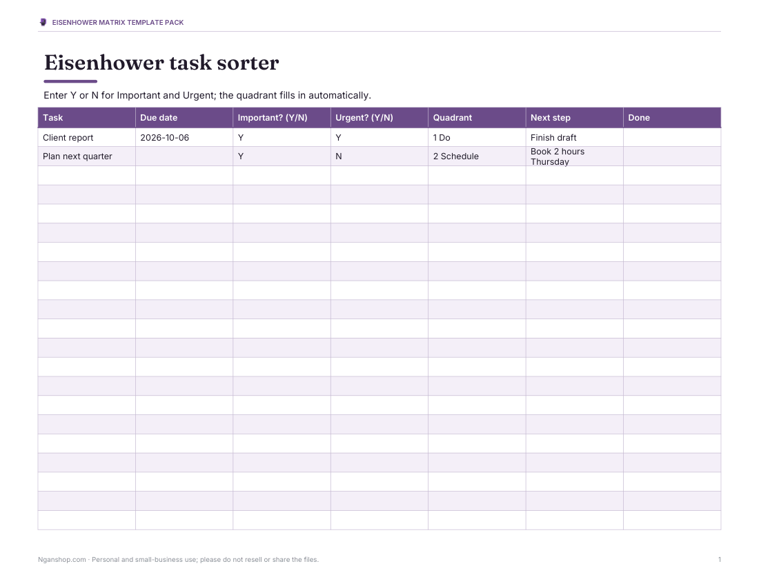 Preview of the first page of Excel sorter (XLSX)